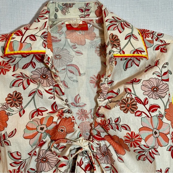 Roberta Freymann 100% Cotton Floral Blouse Size L - Picture 7 of 10